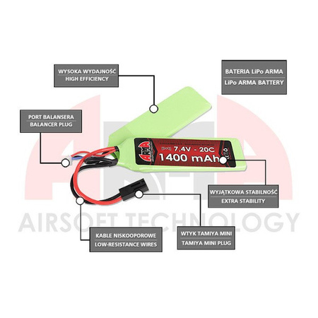 Bateria Li-Po 7,4V 1200mAh 20c Arma Tech