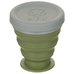 Składany silikonowy kubek z pokrywką, silikonowy oliwkowo-zielony (OD green), 200 ml. MFH