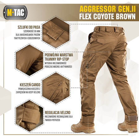 M-Tac Spodnie taktyczne Aggressor Gen.II Flex Coyote Brown 