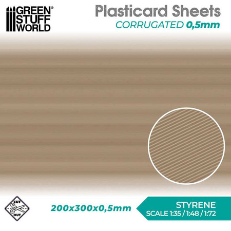 Green Stuff World Plasticard - CORRUGATED 0.5mm Textured Sheet