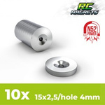 GSW - Neodymium Magnets 15x2,5mm with hollow - 10 units (N52)